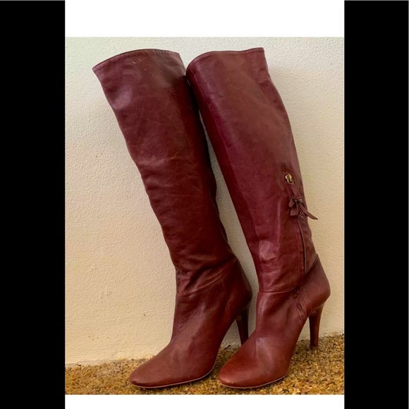 Rebecca Taylor tall high heel burgundy boots 39 - Picture 1 of 7